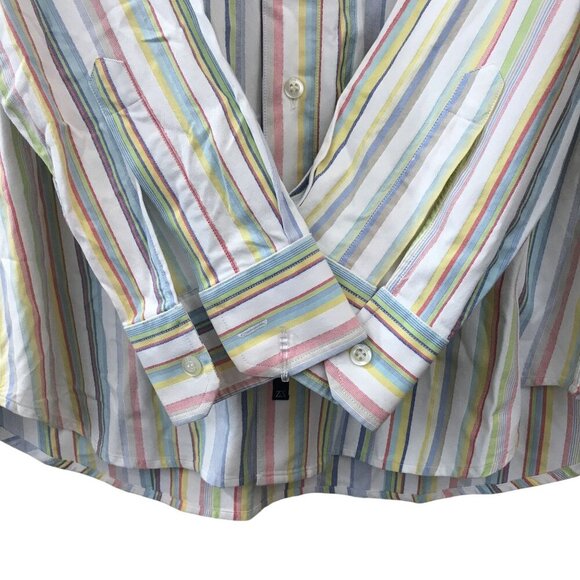 ZegnaSport Mens Multicolor Striped Long Sleeve Cotton Button-Up Shirt M - Picture 11 of 11